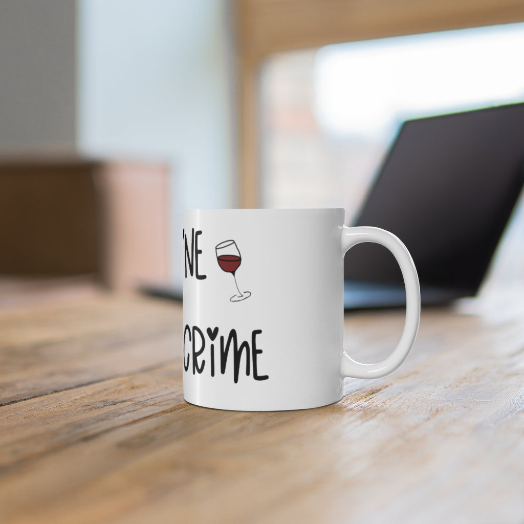 Good Wine and True Crime! This cozy ceramic mug is perfect for a night of cuddling, sipping wine, and watching that true crime documentary. This mug is the perfect gift for the true crime junkie in your life! This mug is 11 oz, lead and BPA free, and microwave and dishwasher safe!