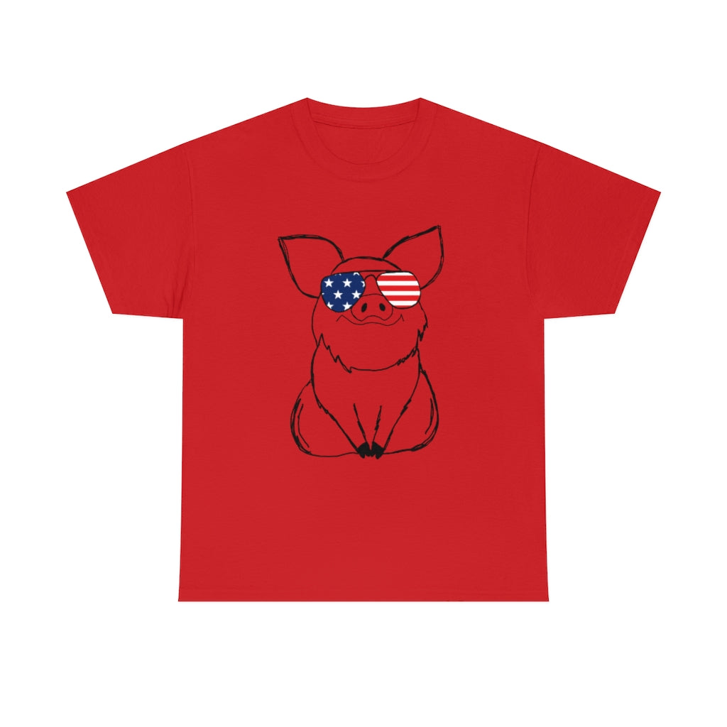 Pig with American Flag Sunglasses Cotton T-shirt