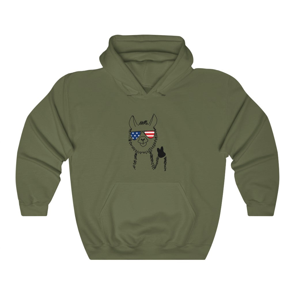 Llama with American Flag Sunglasses Hoodie Sweatshirt