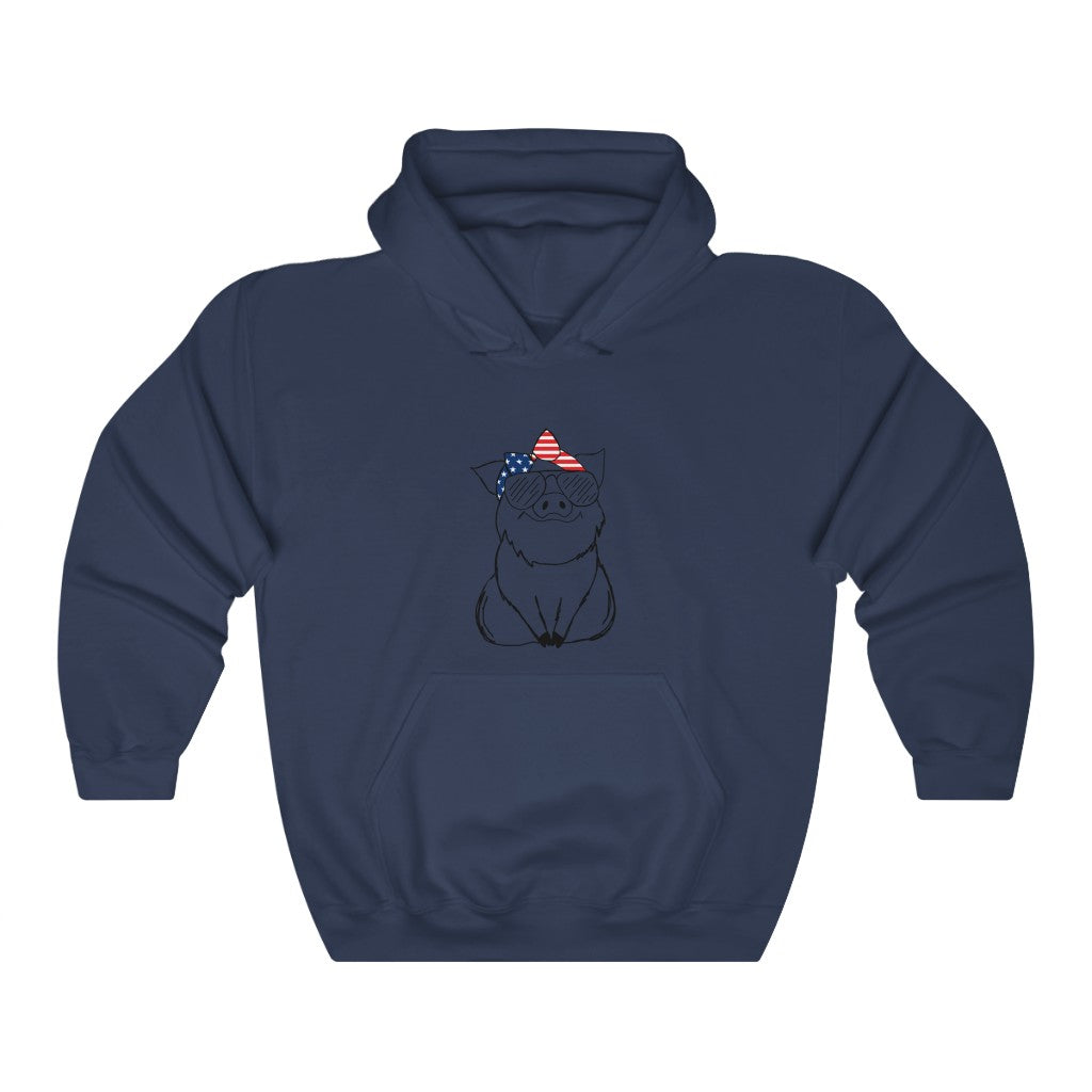 Pig with American Flag Headband Hoodie Sweatshirt