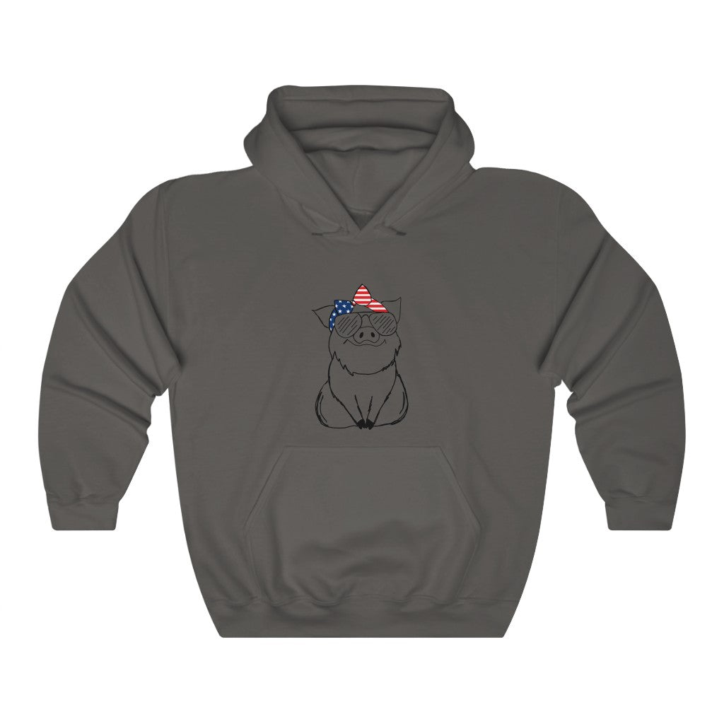 Pig with American Flag Headband Hoodie Sweatshirt