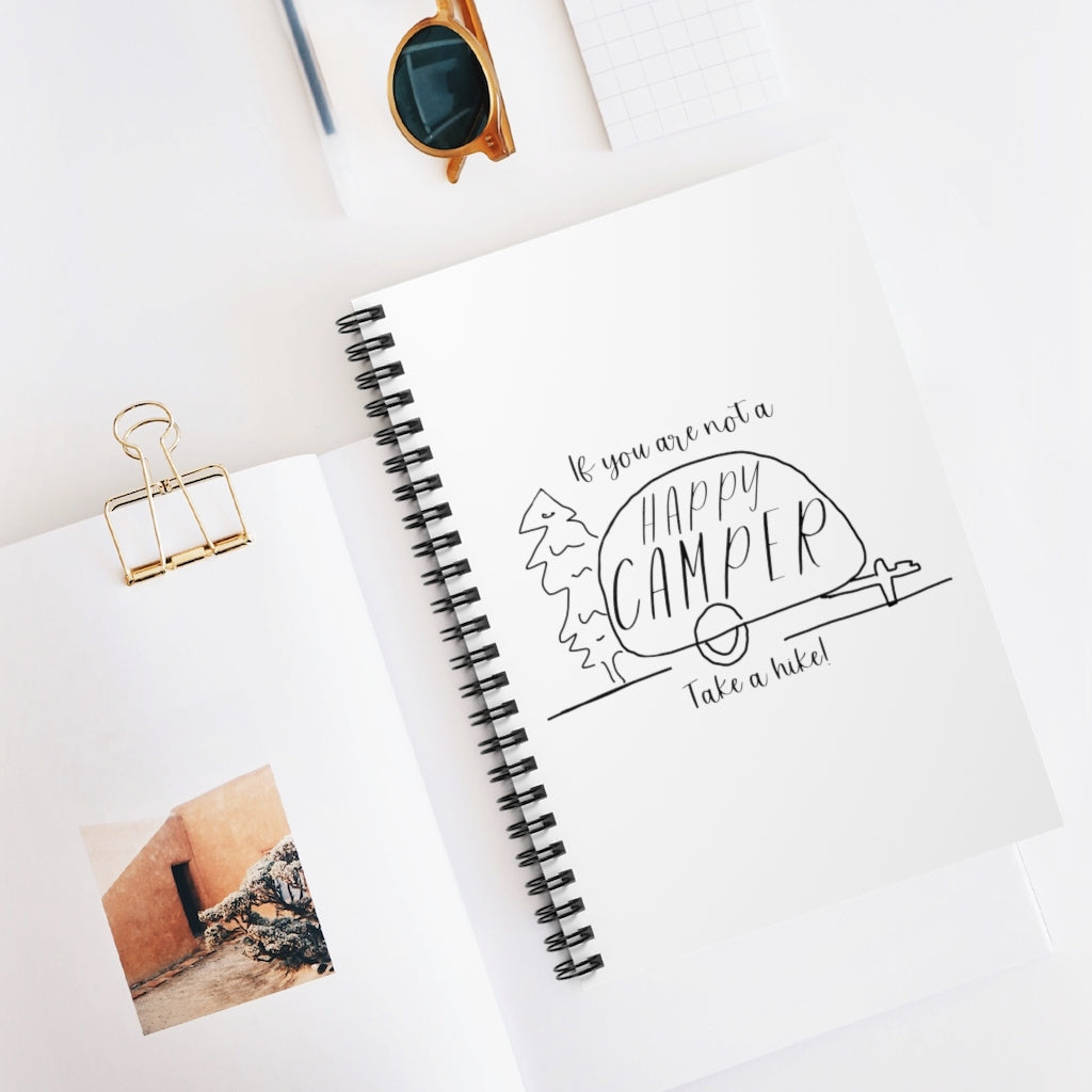 If you are not a HAPPY CAMPER, take a hike! This notebook is perfect for your camping and hiking adventures. This journal is perfect for being out in nature and journaling. Also makes a great gift for that outdoorsy friend in your life. This journal has 118 ruled line single pages for you to fill up!