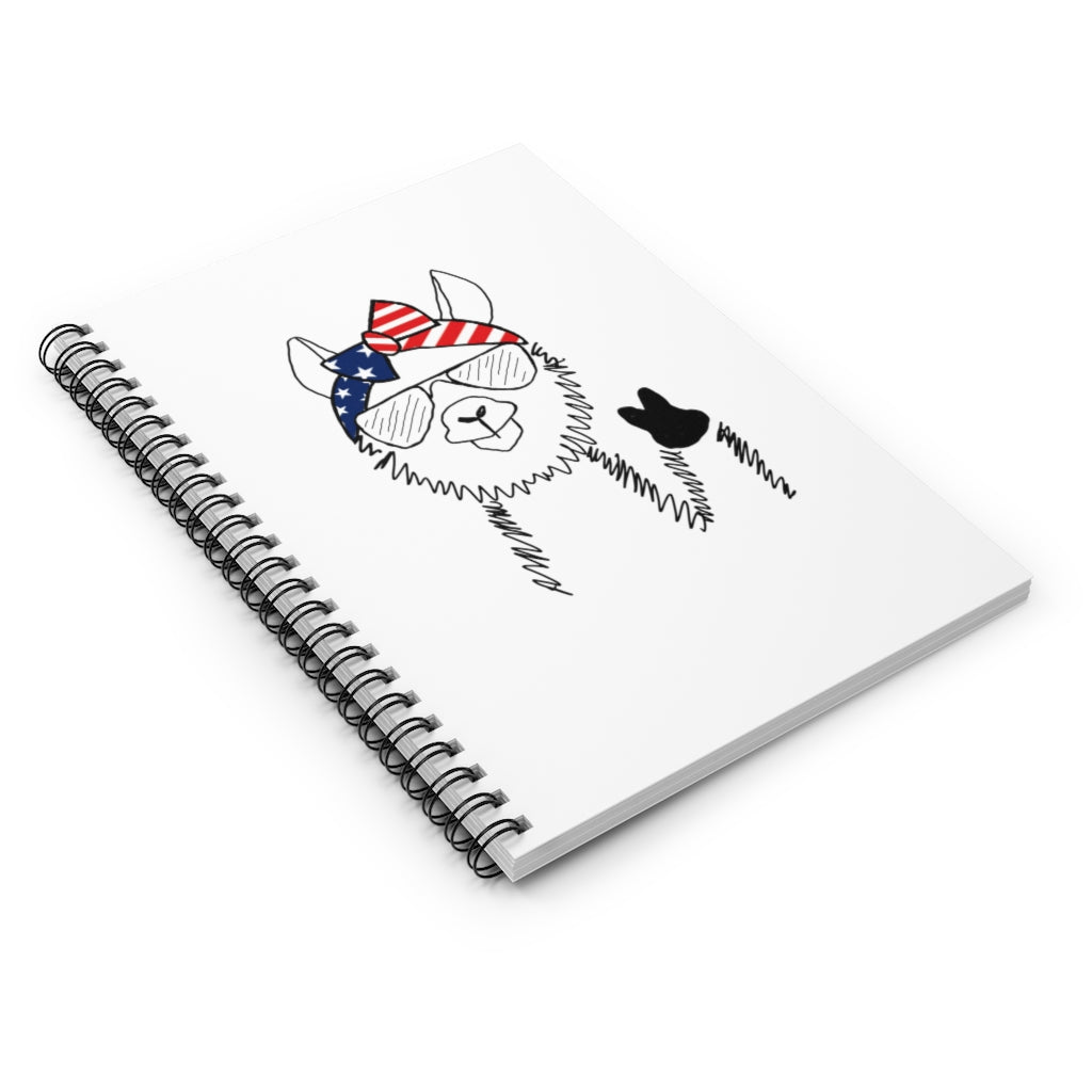 Llama with American Flag Headband Spiral Notebook - Ruled Line