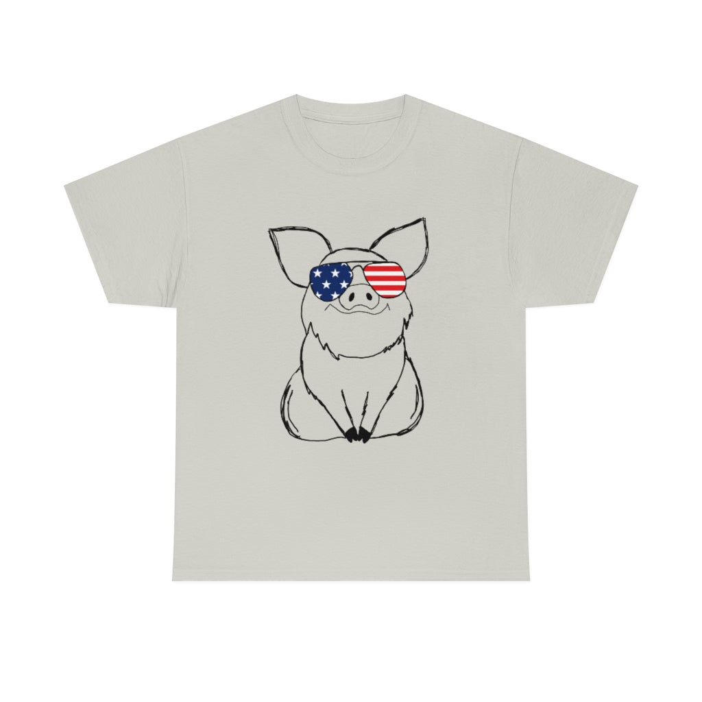 Pig with American Flag Sunglasses Cotton T-shirt