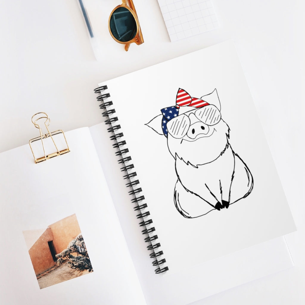 Pig with American Flag Headband Spiral Notebook - Ruled Line