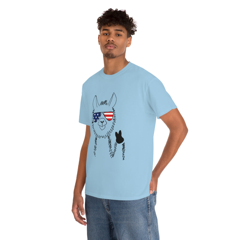 Llama with American Flag Sunglasses Cotton T-shirt