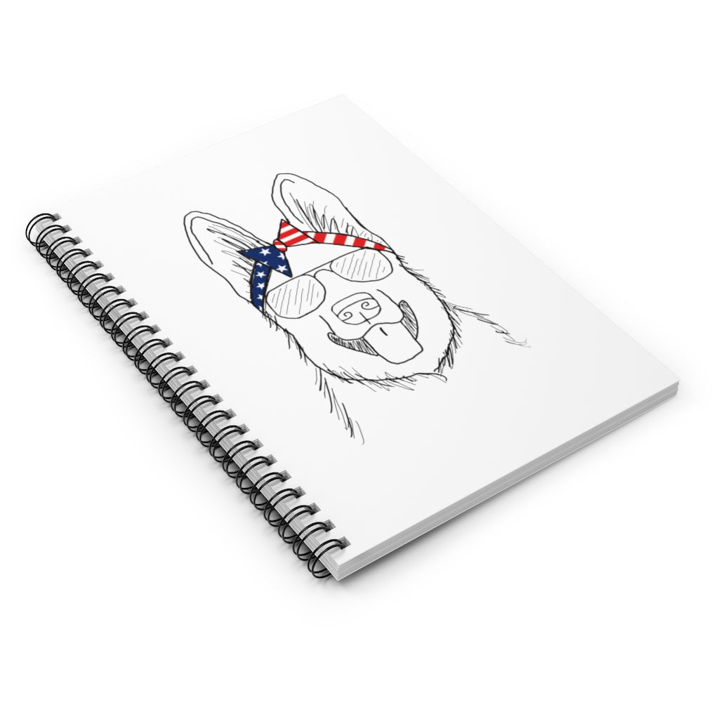 German Shepherd with American Flag Headband Spiral Notebook - Ruled Line