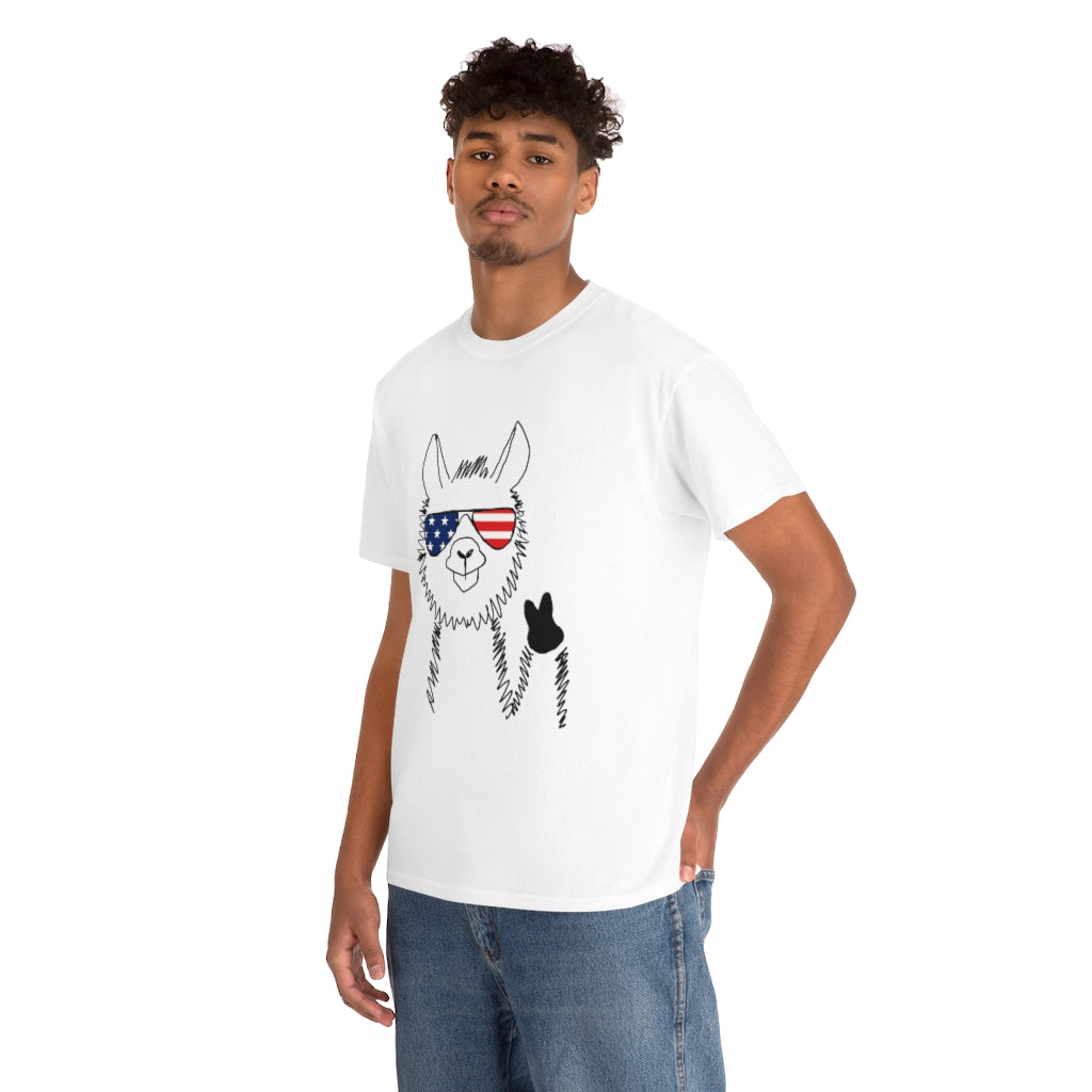 Llama with American Flag Sunglasses Cotton T-shirt