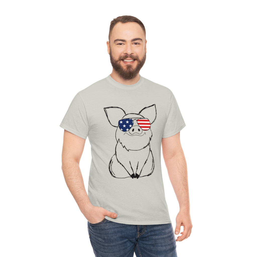 Pig with American Flag Sunglasses Cotton T-shirt