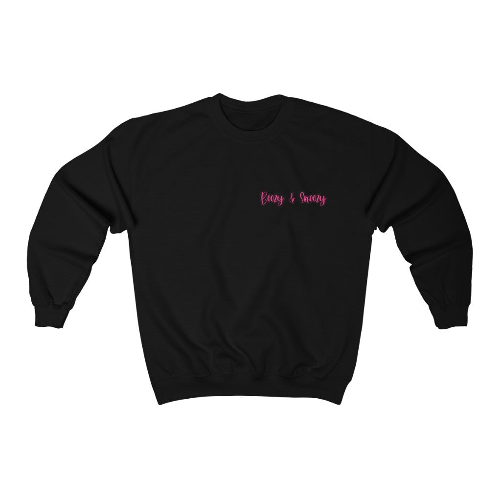 Boozy and Snoozy! Sleepy but still need a drink? This crewneck sweatshirt is perfect for brunch with the girls or a great gift for your boozy friends. After a long nigth out partying you can throw on this festive crew to make your way through the day.