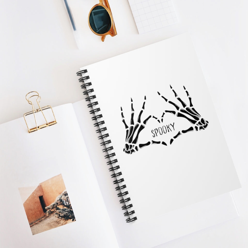 Spooky Skeleton Heart Hands Spiral Notebook - Ruled Line