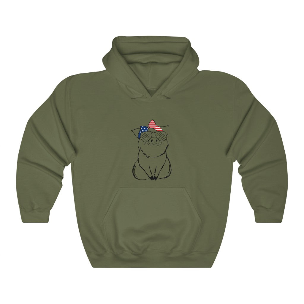 Pig with American Flag Headband Hoodie Sweatshirt