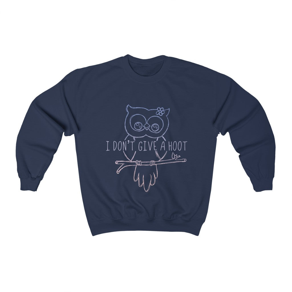 I Don't Give a Hoot! This funny crewneck sweatshirt is a great way to show your personal sense of humor and your love for cute owls! Also makes a perfect gift for that punny friend in your life!