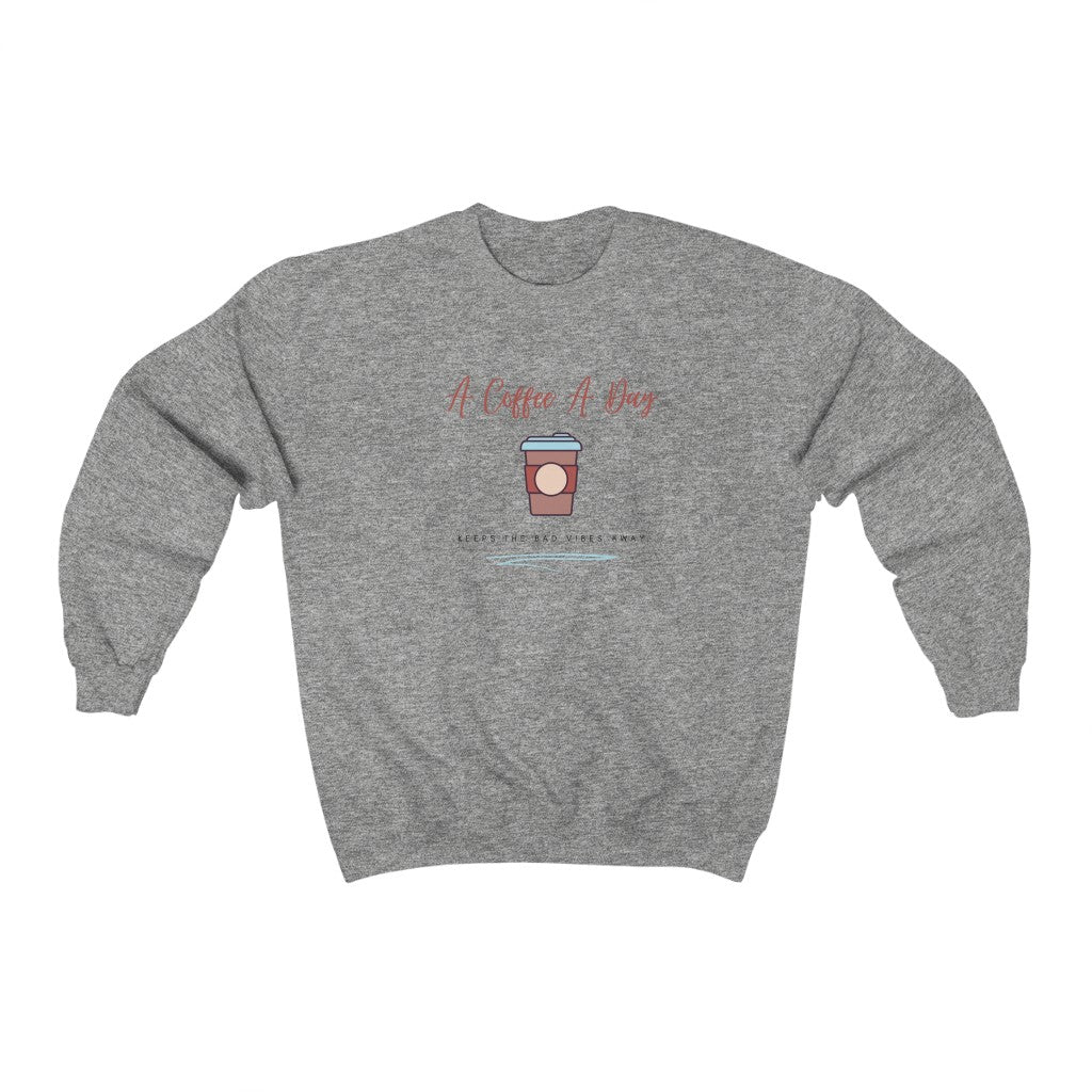 Keep the bad vibes away with a coffee (or two) a day. This funny coffee crewneck sweatshirt shows off your love for caffeine and made with a soft cotton material, you can stay comfy all day long. Designed for the girl who loves coffee and has great style.