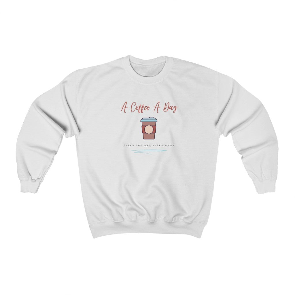 Keep the bad vibes away with a coffee (or two) a day. This funny coffee crewneck sweatshirt shows off your love for caffeine and made with a soft cotton material, you can stay comfy all day long. Designed for the girl who loves coffee and has great style.