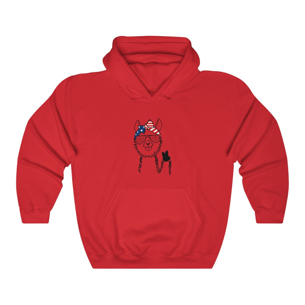 Llama with American Flag Headband Hoodie Sweatshirt