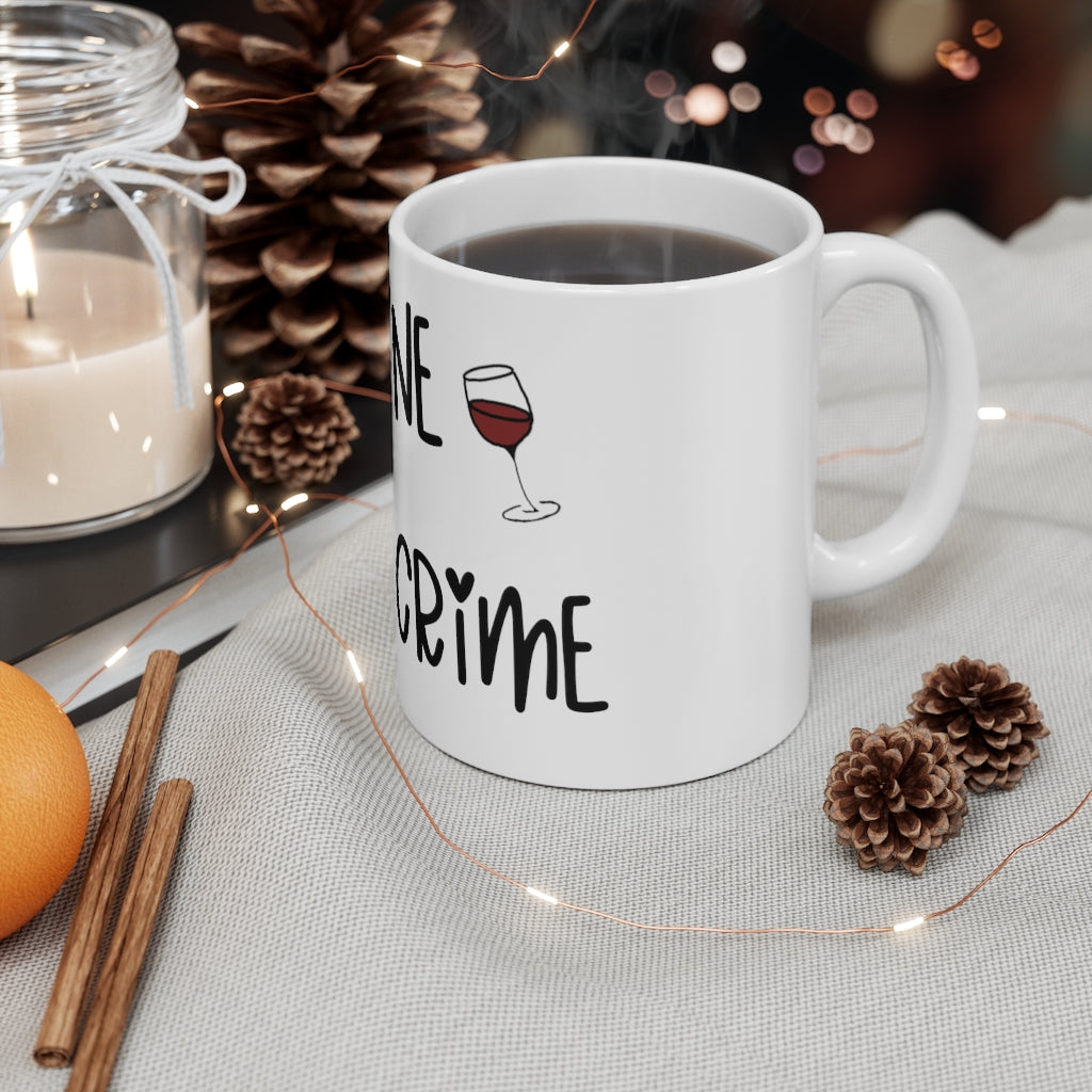 Good Wine and True Crime! This cozy ceramic mug is perfect for a night of cuddling, sipping wine, and watching that true crime documentary. This mug is the perfect gift for the true crime junkie in your life! This mug is 11 oz, lead and BPA free, and microwave and dishwasher safe!