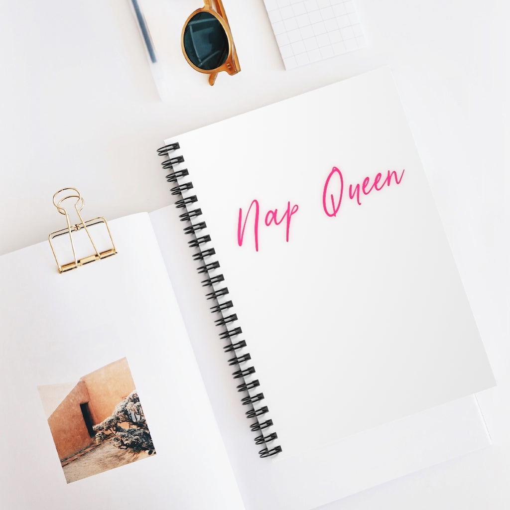 Nap Queen! This notebook is perfect for those cozy days when you can just cuddle up and take a nap, but need to make a list first! Or even if you just wish you could take a nap at all times! This is the perfect gift to give to that one person who is always napping! This journal has 118 ruled line single pages for you to fill up!