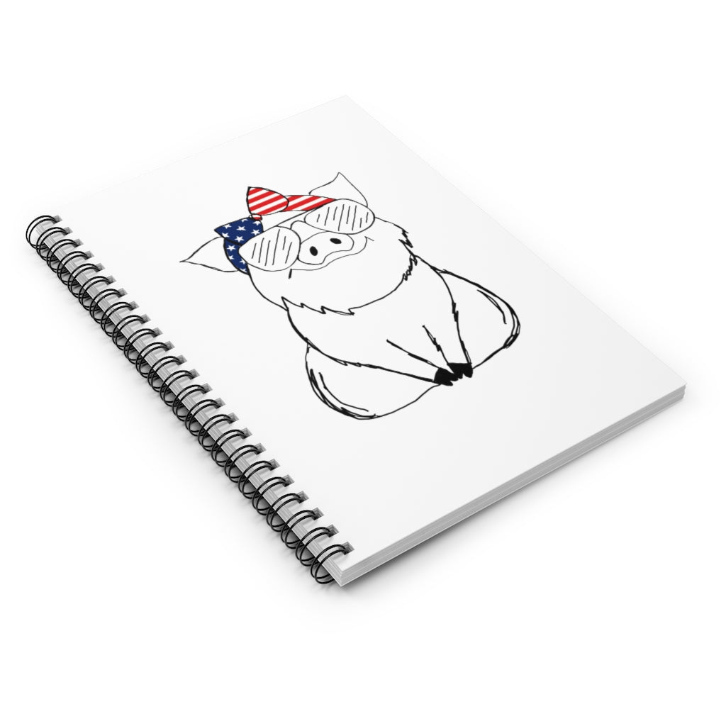 Pig with American Flag Headband Spiral Notebook - Ruled Line