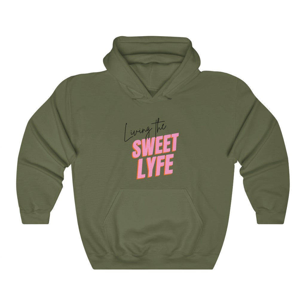 Living the sweet lyfe in a sunny state of mind. This hoodie gives off girly vibes. With light pink lettering, you can make your outfit pop and show off your trendy side at the same time. Put on this sweatshirt and let the compliments roll in and keep the good times going.