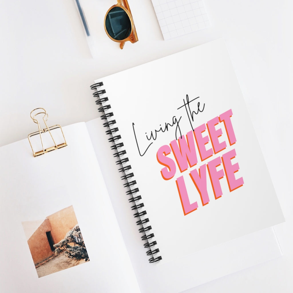 Living the sweet lyfe in a sunny state of mind. This notebook gives off girly vibes. With light pink lettering, you can make your journal pop and show off your trendy side at the same time. Grab this notebook and let the compliments roll in and keep the good times going. This journal has 118 ruled line single pages for you to fill up!