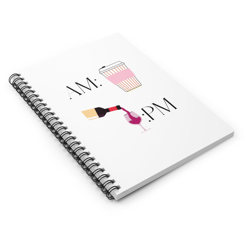 This cute notebook shows off your schedule... coffee in the morning and wine at night, there is no other way. With bright pinks and reds, this journal stands out. This journal has 118 ruled line single pages for you to fill up!