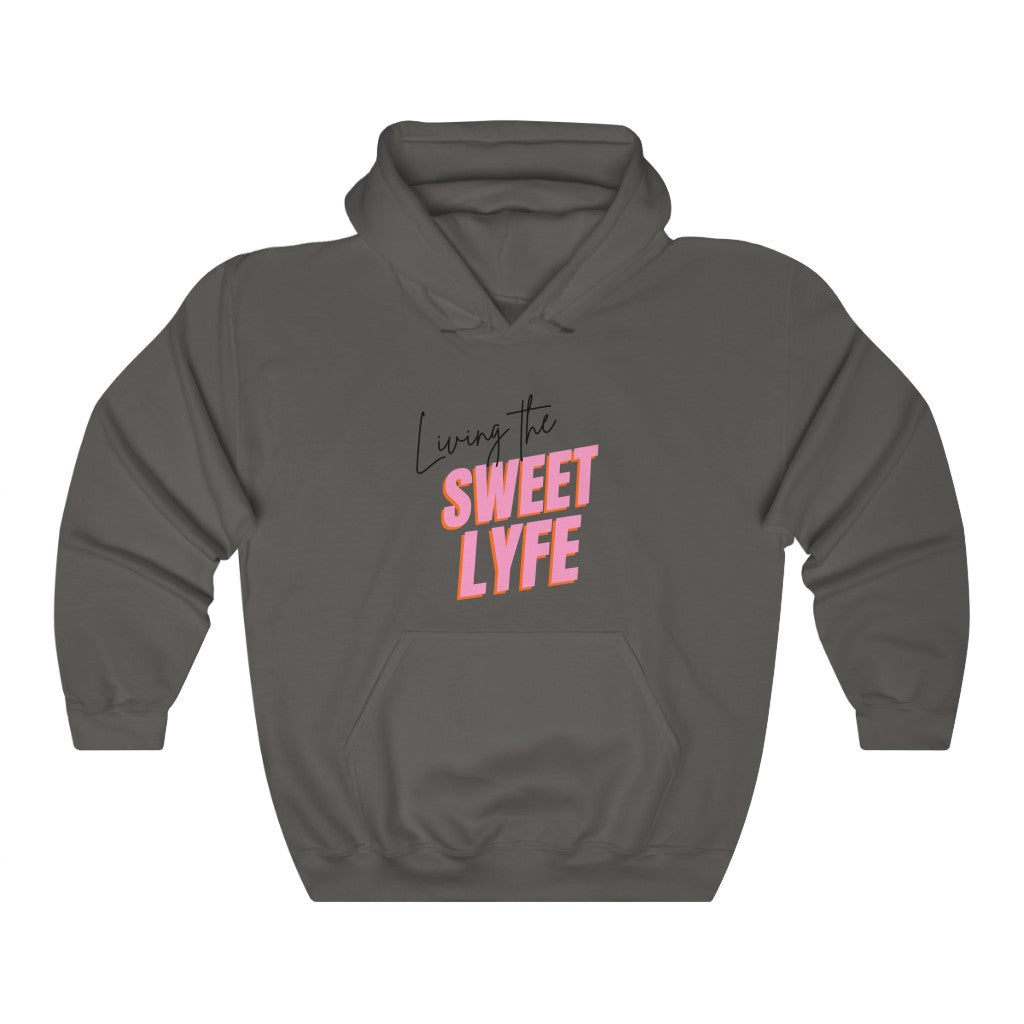 Living the sweet lyfe in a sunny state of mind. This hoodie gives off girly vibes. With light pink lettering, you can make your outfit pop and show off your trendy side at the same time. Put on this sweatshirt and let the compliments roll in and keep the good times going.