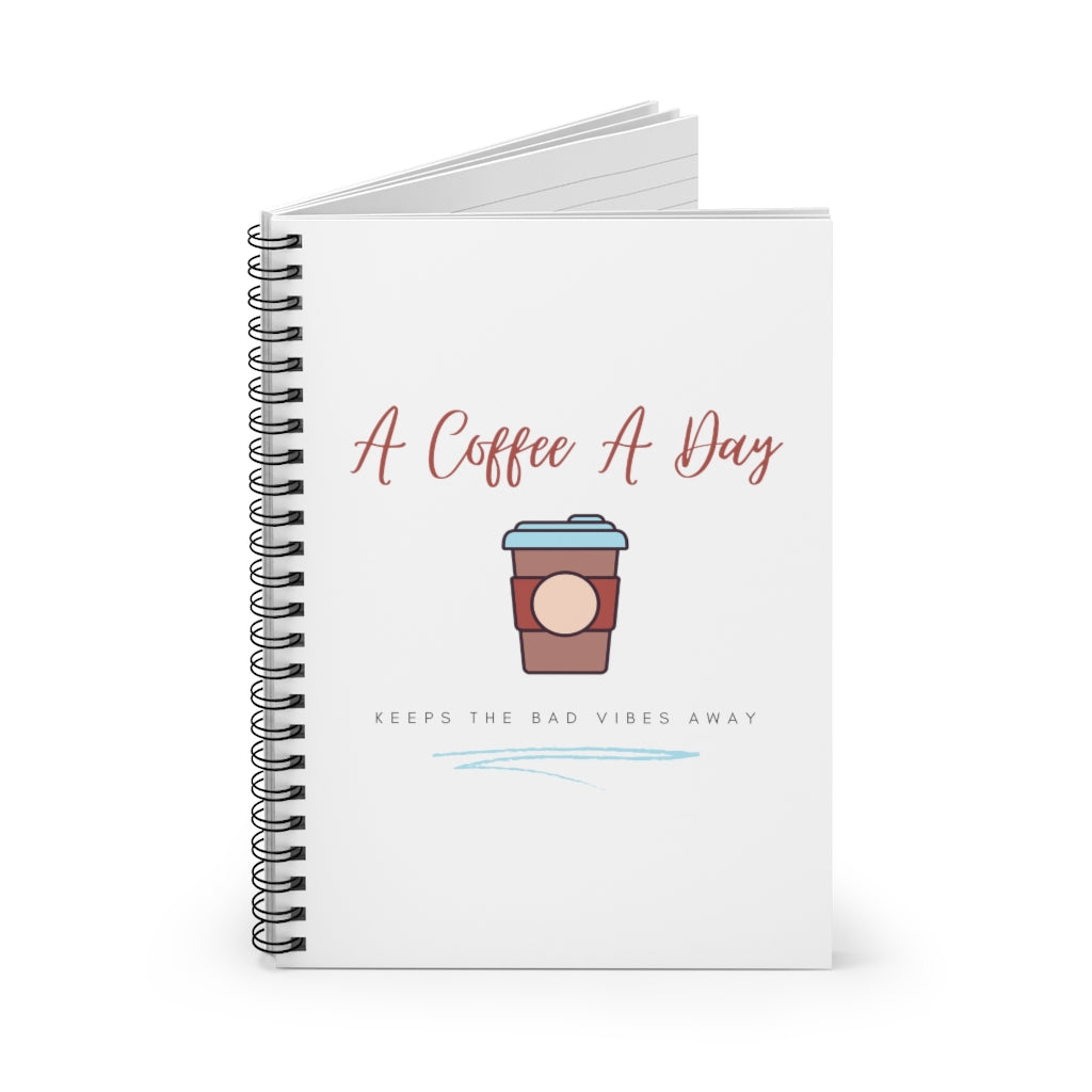 Keep the bad vibes away with a coffee (or two) a day. This funny coffee notebook shows off your love for caffeine. Designed for the girl who loves coffee and has great style. This journal has 118 ruled line single pages for you to fill up!