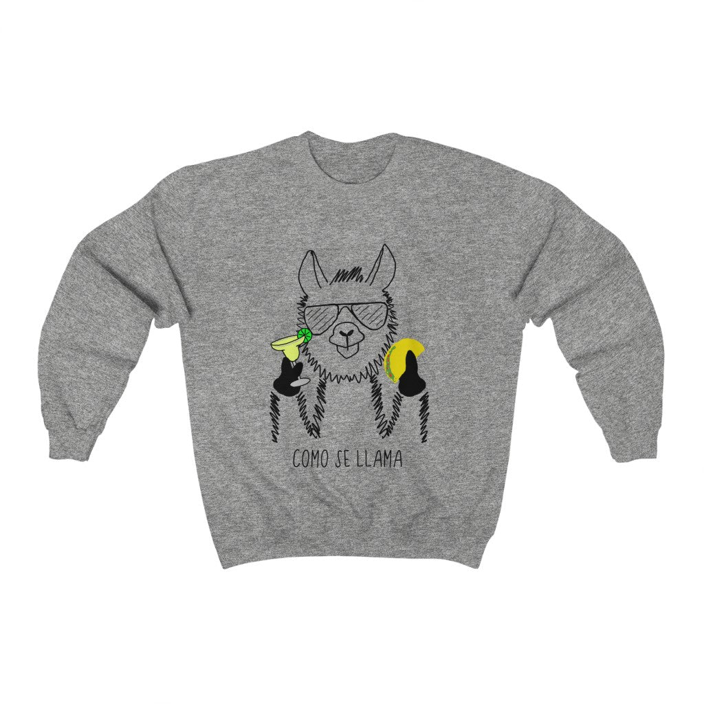 Coming Se Llama?! This funny crewneck sweatshirt puts a fun and festive twist on the original Spanish saying. Show off your sense of humor and love for llamas with this funny sweatshirt. This llama rocking his taco, margarita, and cool sunglasses are the perfect gift for your Cinco de Mayo holiday, or just to wear around town!