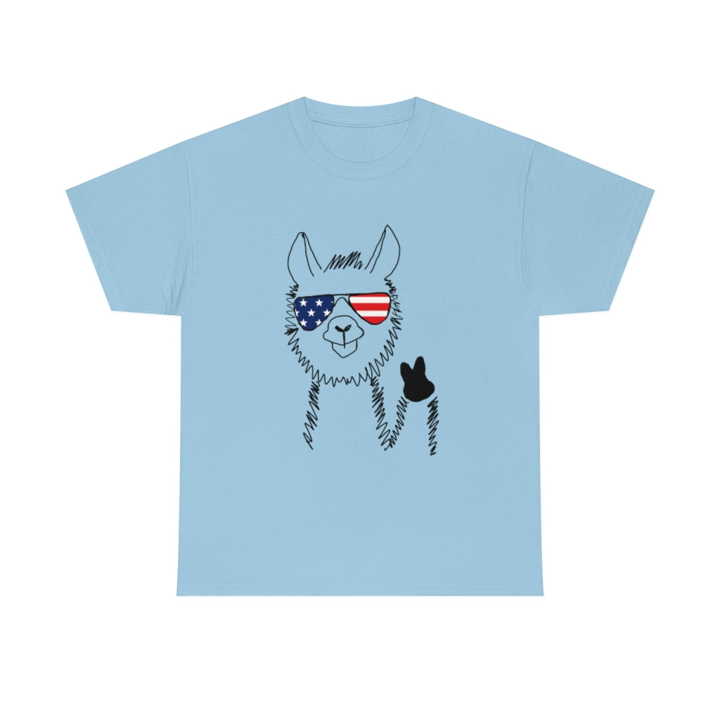 Llama with American Flag Sunglasses Cotton T-shirt