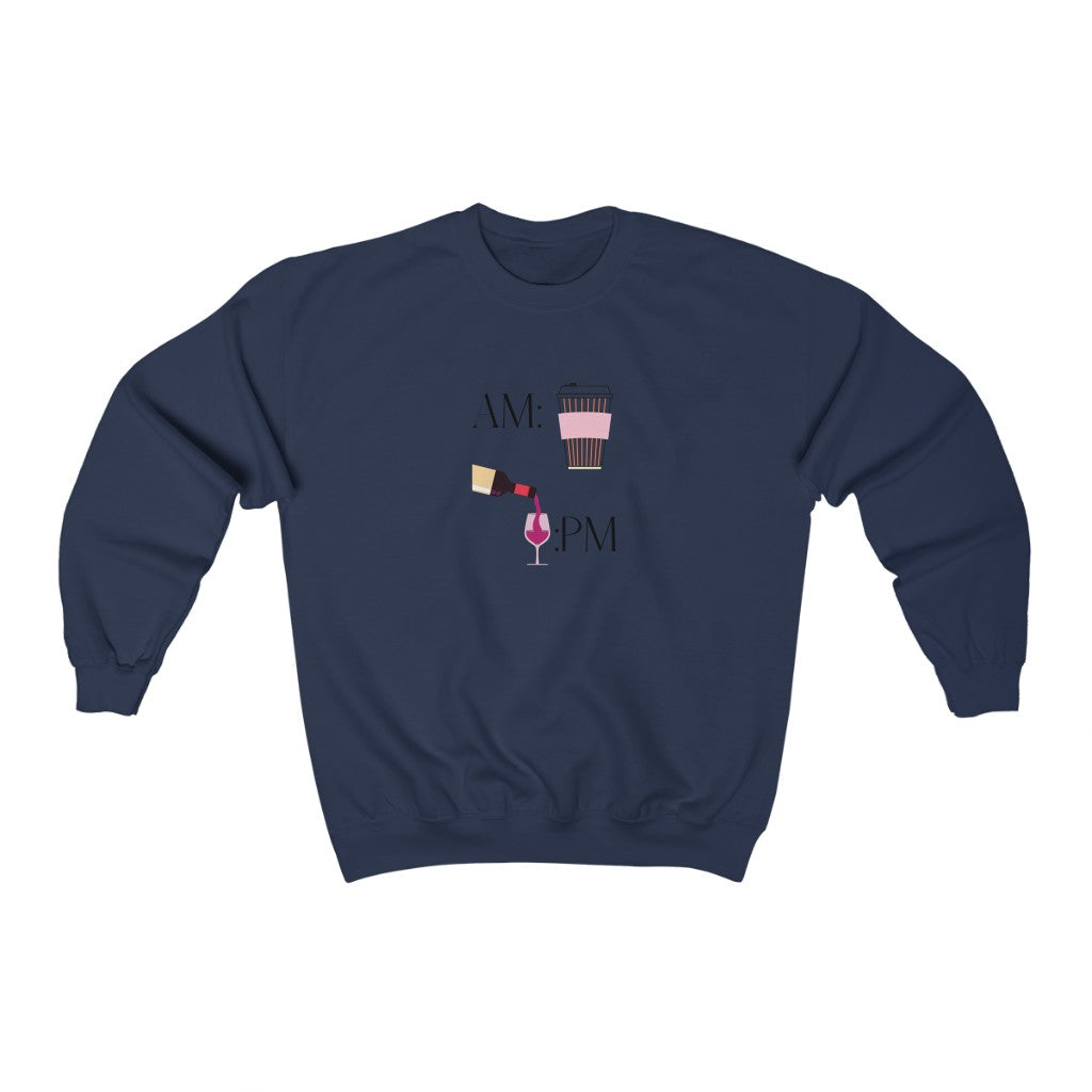 This cute crewneck sweatshirt shows off your schedule... coffee in the morning and wine at night, there is no other way. With bright pinks and reds, this sweatshirt stands out and is a perfect cozy piece to add to your collection. Designed with a luxurious cotton, you will never want to take it off.