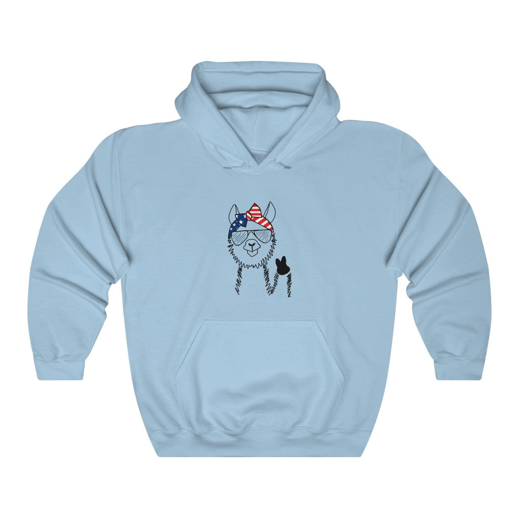 Llama with American Flag Headband Hoodie Sweatshirt