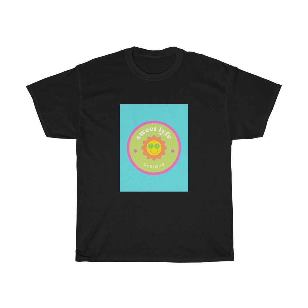 This bright fun colorful cotton t-shirt has a retro design with a sun wearing sunglasses. With fun pops of color, this cute graphic t-shirt is a unique piece to add to your collection. Make people smile and show off your style and always remember you are living the sweet lyfe.