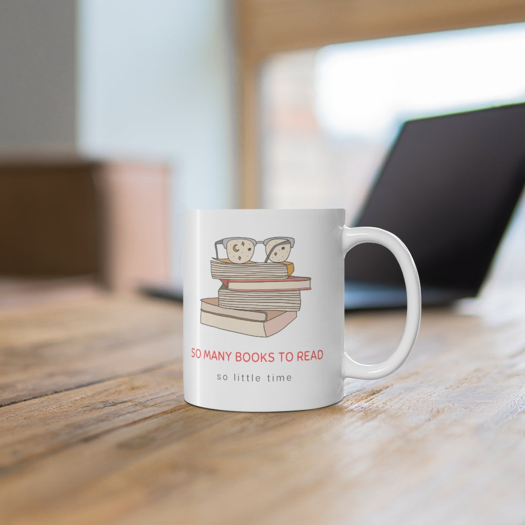 To all the book lovers out there, this ceramic mug is for you! Inspired by bookworms everywhere, this mug has a cute book design with the phrase “So Many Books To Read So Little Time”. This stylish mug is great for snuggling up on the couch with a new book in hand and sipping some tea. This is a great gift idea for your bookclub or anyone who is a reader. This mug is 11 oz, lead and BPA free, and microwave and dishwasher safe!