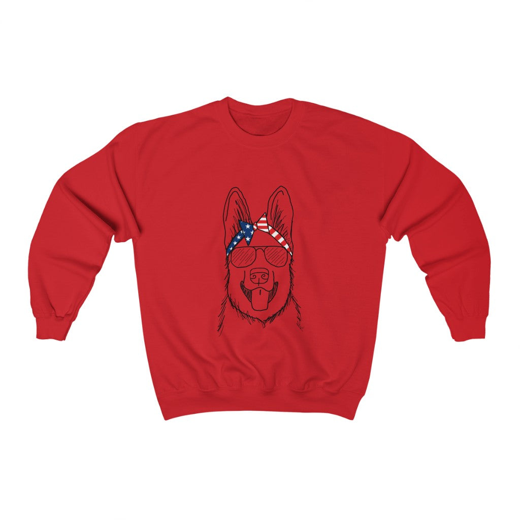German Shepherd with American Flag Headband Crewneck Sweatshirt