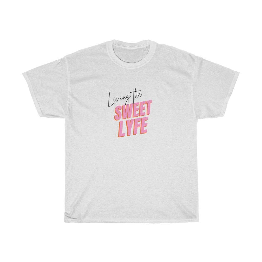 Living the sweet lyfe in a sunny state of mind. This cotton t-shirt gives off girly vibes. With light pink lettering, you can make your outfit pop and show off your trendy side at the same time. Put on this t-shirt and let the compliments roll in and keep the good times going.