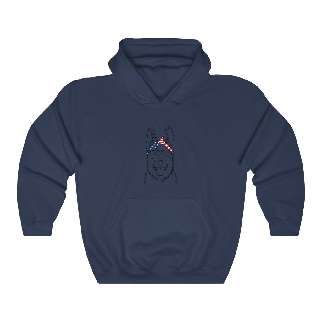 German Shepherd with American Flag Headband Hoodie Sweatshirt