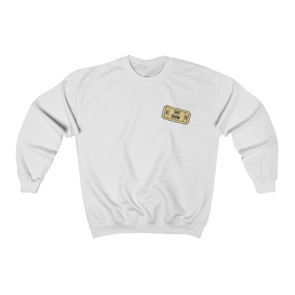 Shit Show...One ticket please! This funny crewneck sweatshirt is perfect for cozying up on those days when you feel like everything is falling apart and life is just a shit show. Cozy up in this sweatshirt and handle the day! Perfect for "those" people in your life ;)