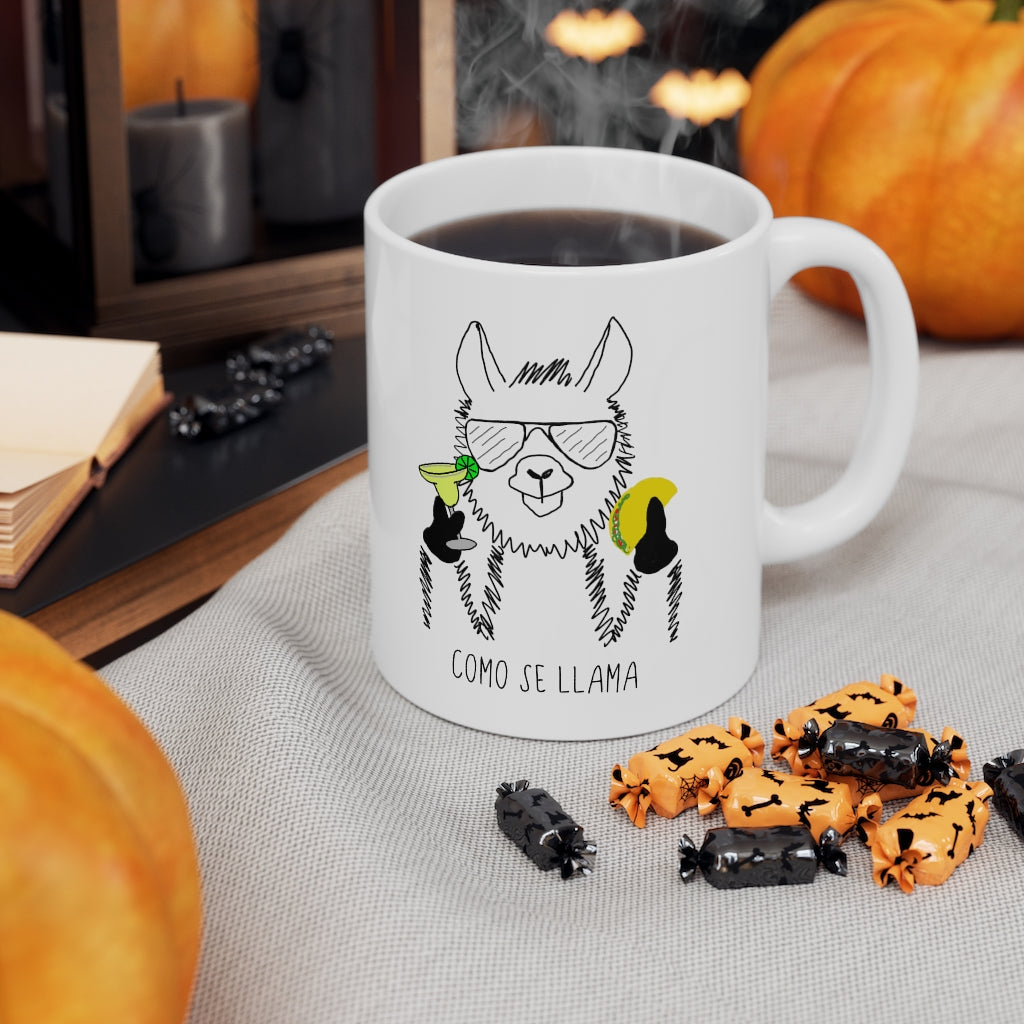 Coming Se Llama?! This funny ceramic mug puts a fun and festive twist on the original Spanish saying. Show off your sense of humor and love for llamas with this funny mug. This llama rocking his taco, margarita, and cool sunglasses are the perfect gift for your Cinco de Mayo holiday! This mug is 11 oz, lead and BPA free, and microwave and dishwasher safe!