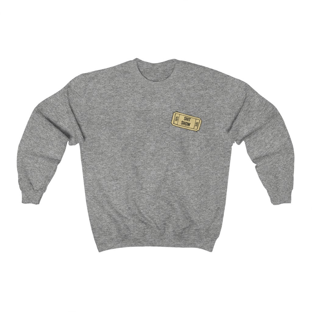 Shit Show...One ticket please! This funny crewneck sweatshirt is perfect for cozying up on those days when you feel like everything is falling apart and life is just a shit show. Cozy up in this sweatshirt and handle the day! Perfect for "those" people in your life ;)