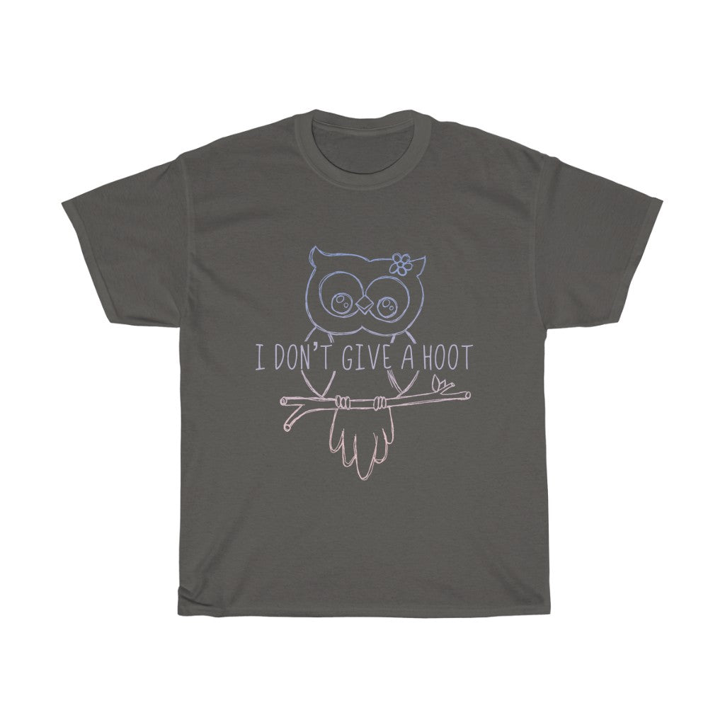 I Don't Give a Hoot! This funny cotton t-shirt is a great way to show your personal sense of humor and your love for cute owls! Also makes a perfect gift for that punny friend in your life!