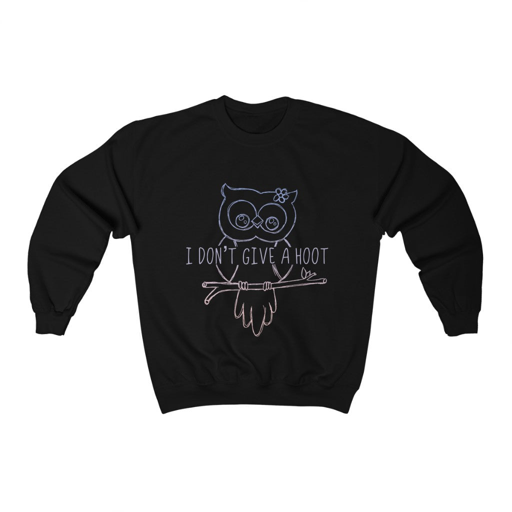 I Don't Give a Hoot! This funny crewneck sweatshirt is a great way to show your personal sense of humor and your love for cute owls! Also makes a perfect gift for that punny friend in your life!