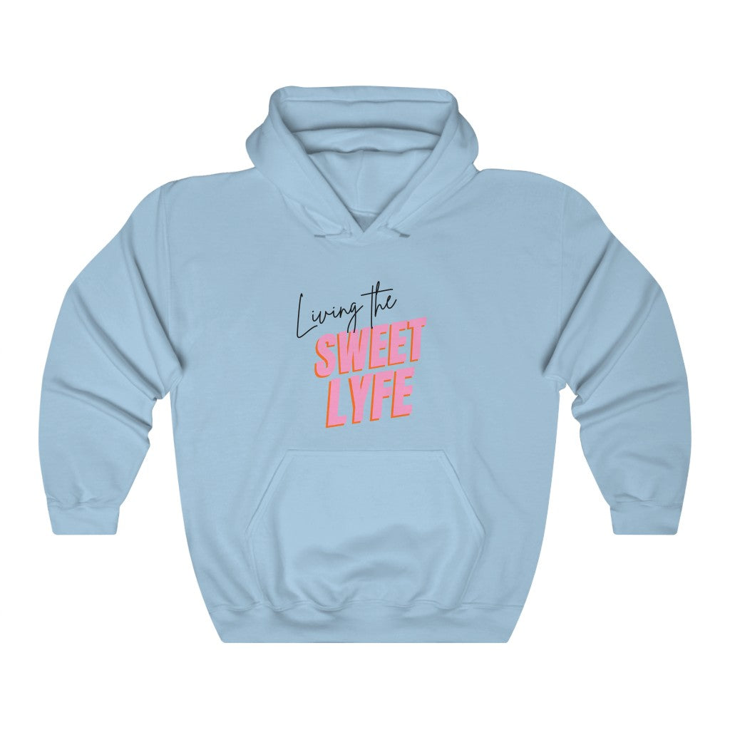 Living the sweet lyfe in a sunny state of mind. This hoodie gives off girly vibes. With light pink lettering, you can make your outfit pop and show off your trendy side at the same time. Put on this sweatshirt and let the compliments roll in and keep the good times going.