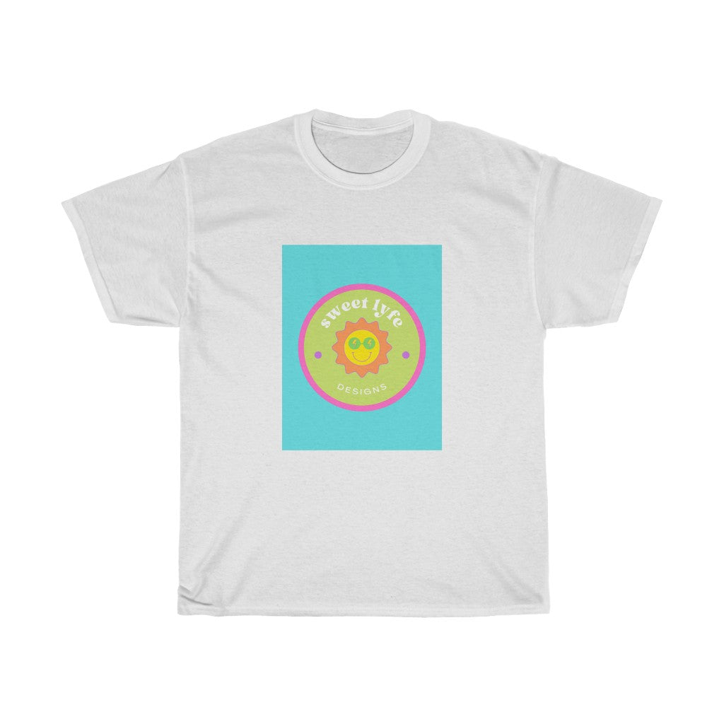 This bright fun colorful cotton t-shirt has a retro design with a sun wearing sunglasses. With fun pops of color, this cute graphic t-shirt is a unique piece to add to your collection. Make people smile and show off your style and always remember you are living the sweet lyfe.
