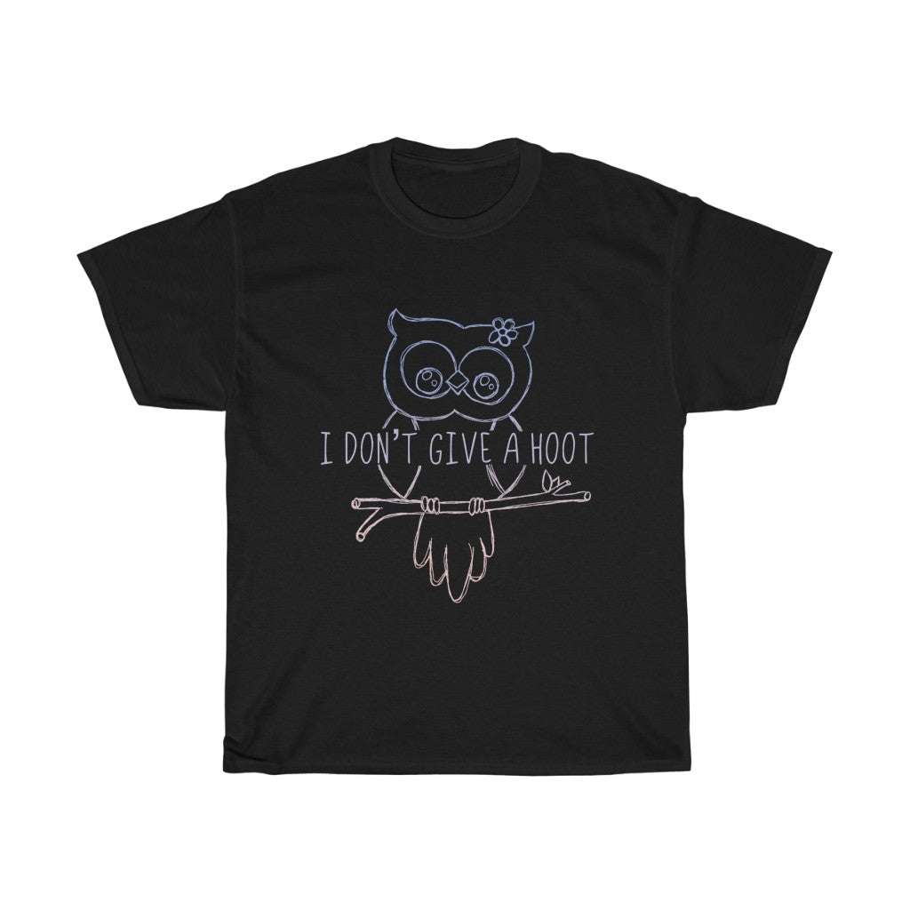 I Don't Give a Hoot! This funny cotton t-shirt is a great way to show your personal sense of humor and your love for cute owls! Also makes a perfect gift for that punny friend in your life!