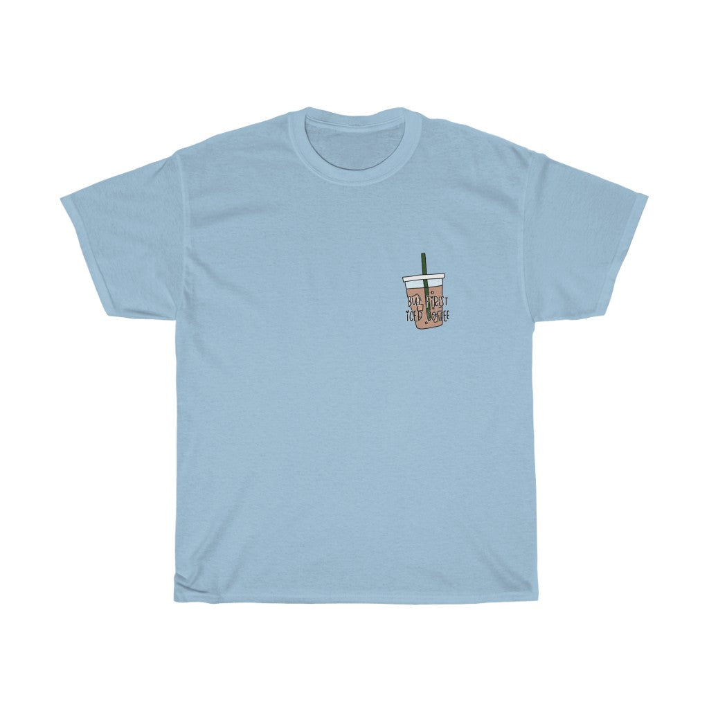 For all you iced coffee lovers out there, this cotton t-shirt is for you! Iced… always, am I right?! Not matter the weather stay cool while you sip your iced coffee, with this t-tshirt.