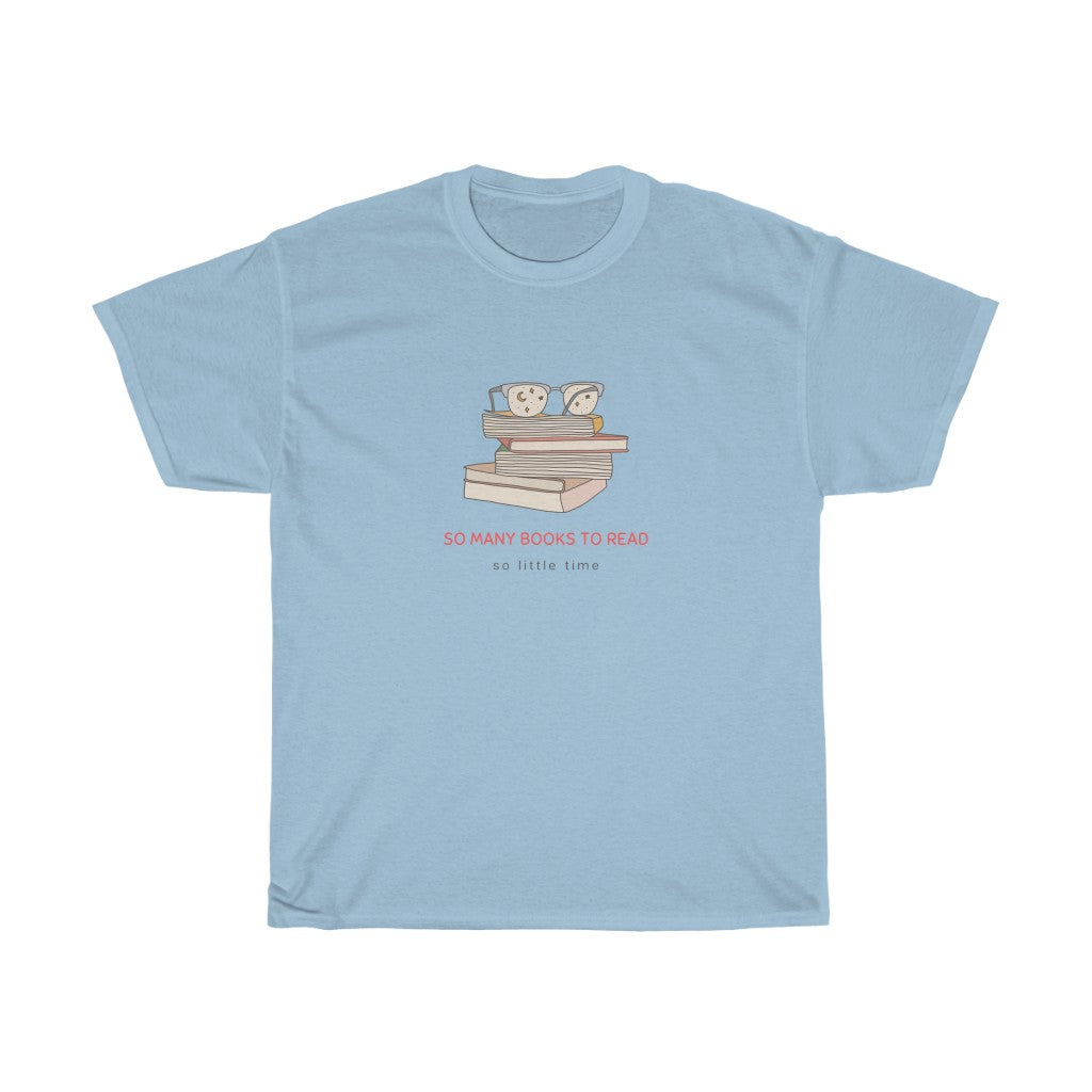 To all the book lovers out there, this t-shirt is for you! Inspired by bookworms everywhere, this cotton t-shirt has a cute book design with the phrase “So Many Books To Read So Little Time”. Made with a super soft cotton, this stylish t-shirt is great for snuggling up on the couch with a new book in hand. This is a great gift idea for your bookclub or anyone who is a reader.