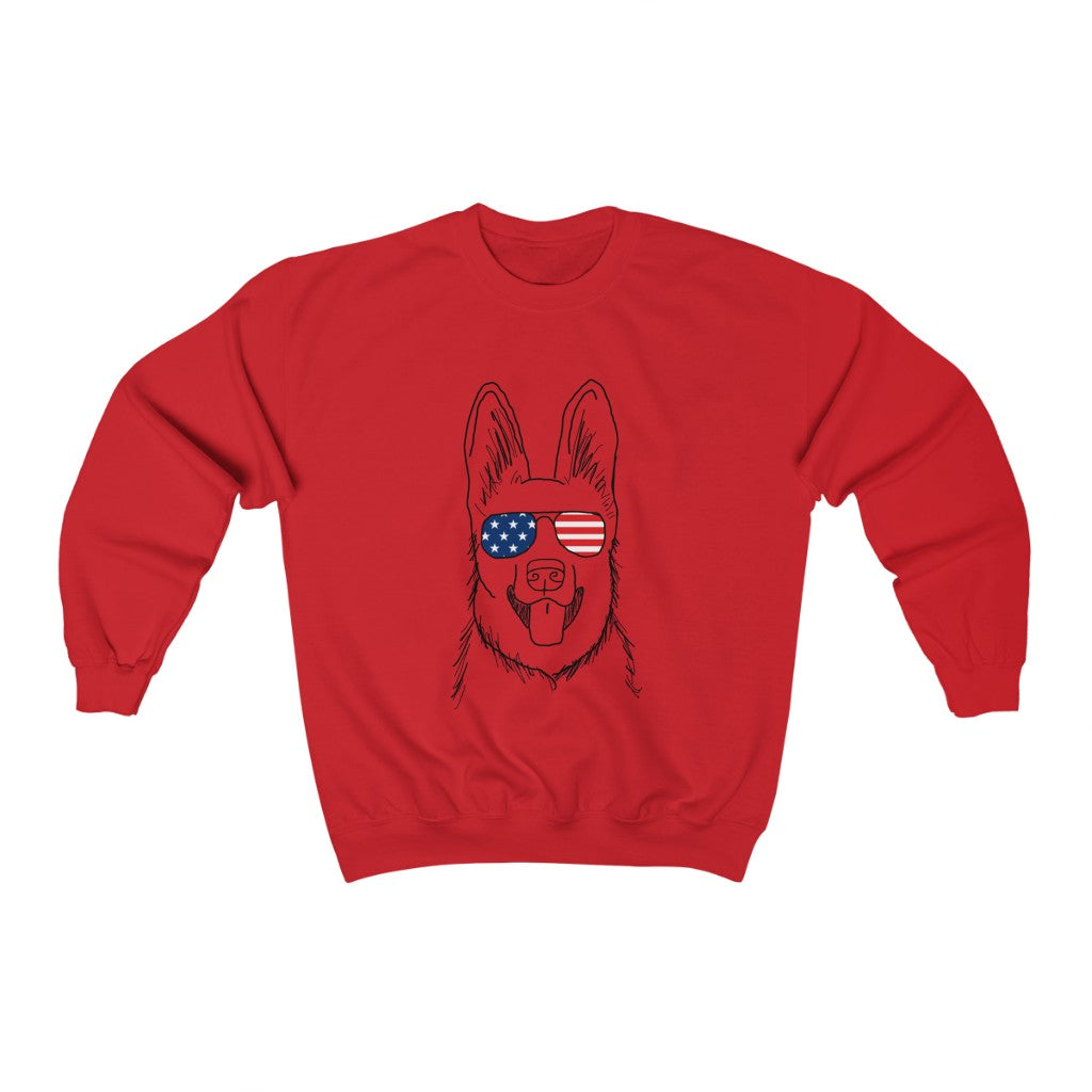 German Shepherd with American Flag Sunglasses Crewneck Sweatshirt
