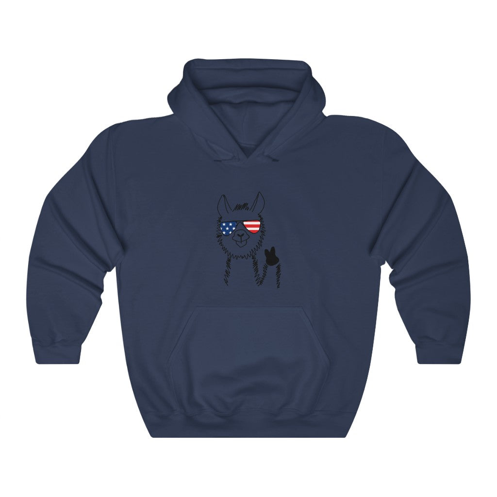 Llama with American Flag Sunglasses Hoodie Sweatshirt