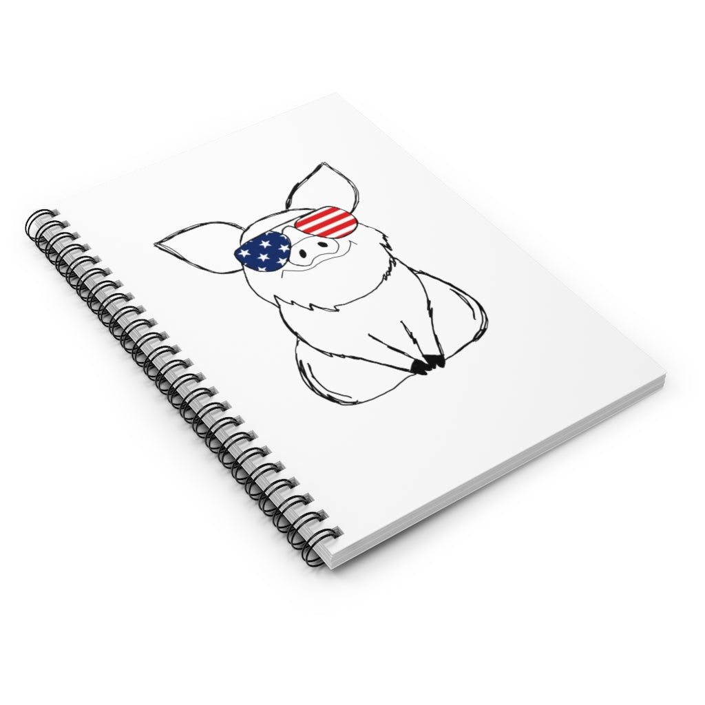 Pig with American Flag Sunglasses Spiral Notebook - Ruled Line
